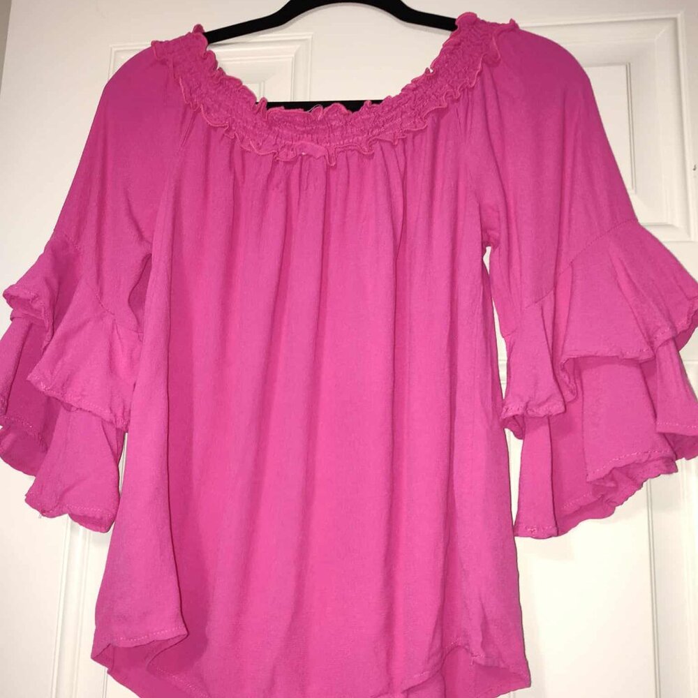 Bright fuchsia top with bell sleeves